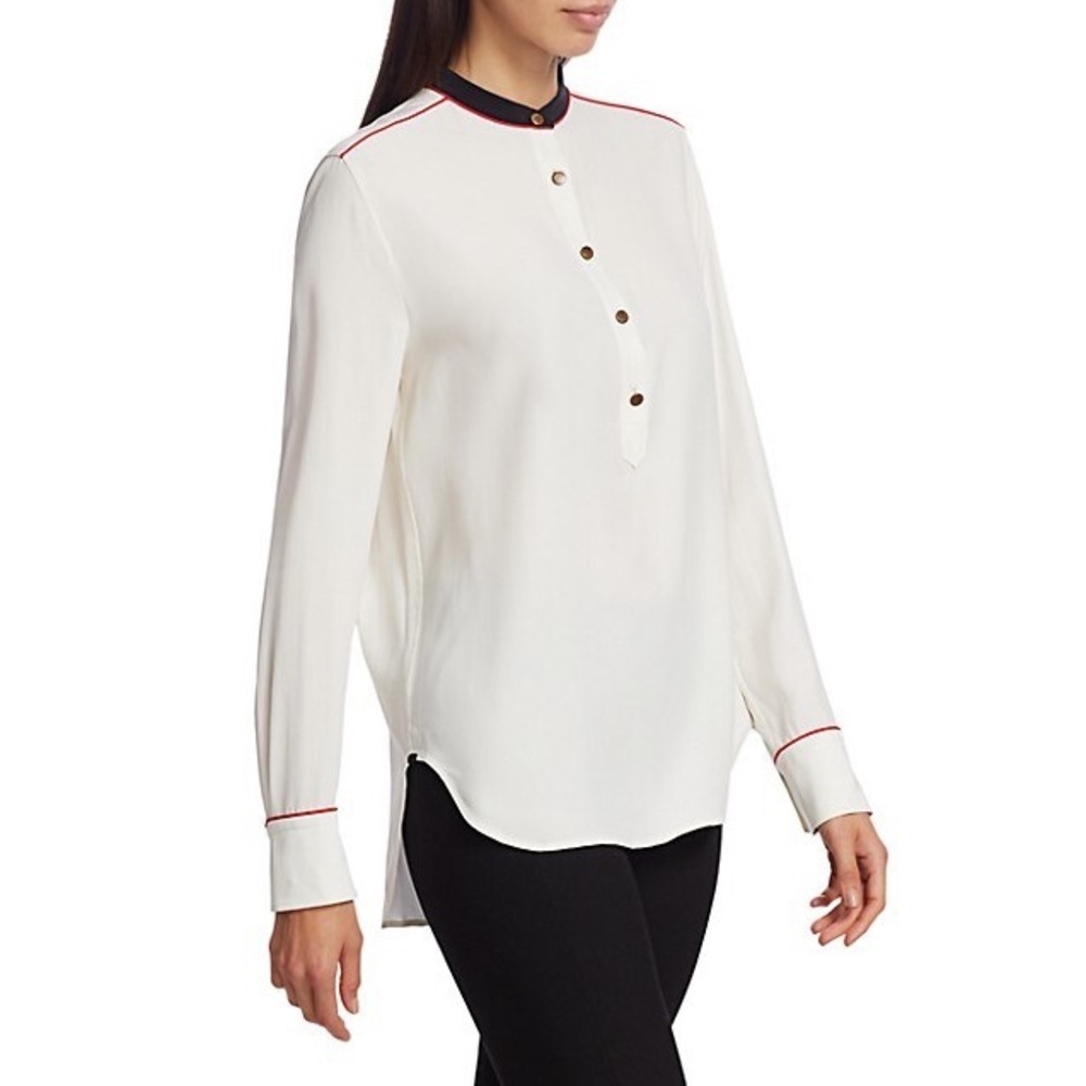 Rag & Bone Luca Silk Mandarin-Collar Blouse Top